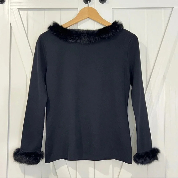 Vintage Joseph A Black Long Sleeve Top Feather Collar Cuffs Large 90s Fran Fine - Picture 1 of 5